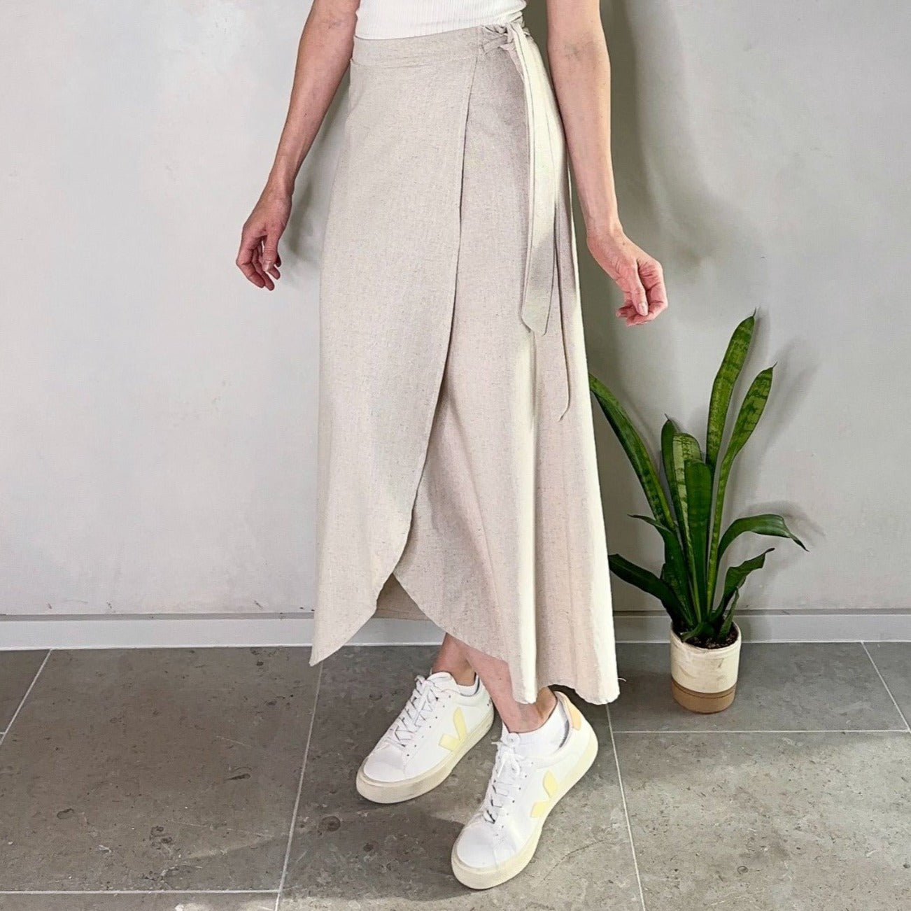 Cotton Linen Wrap Knot Skirt