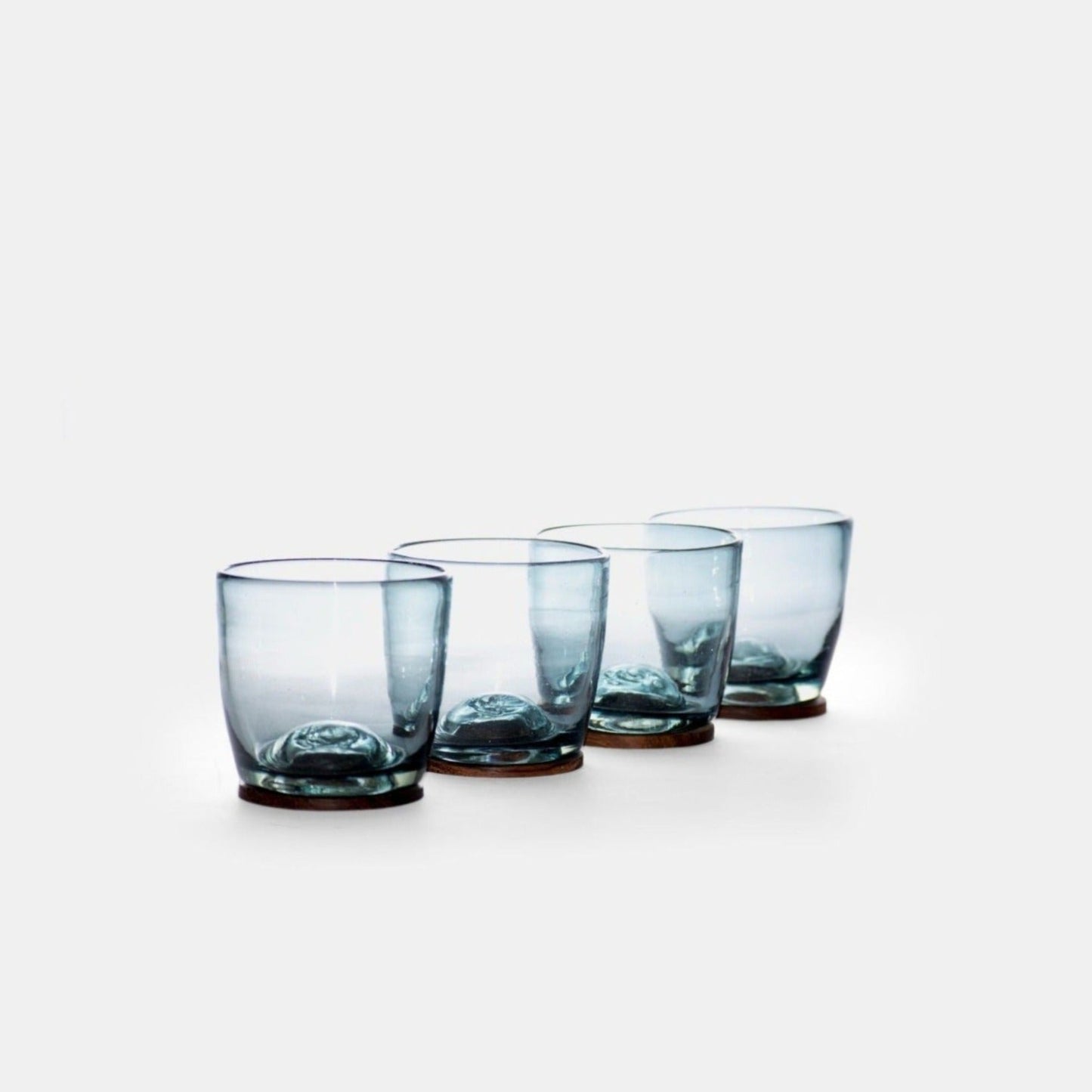 Hand-Blown Glass Tumbler with Wooden Coaster Base