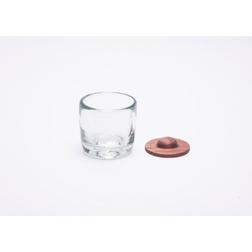 Hand Blown Tequila Shot Glass with Wood Coaster Base