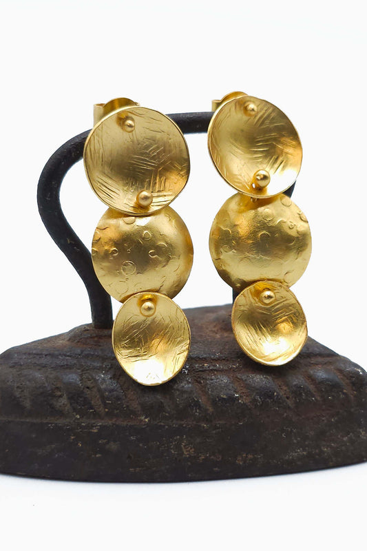 Gold Three-Tiered Disc Dangle Earrings