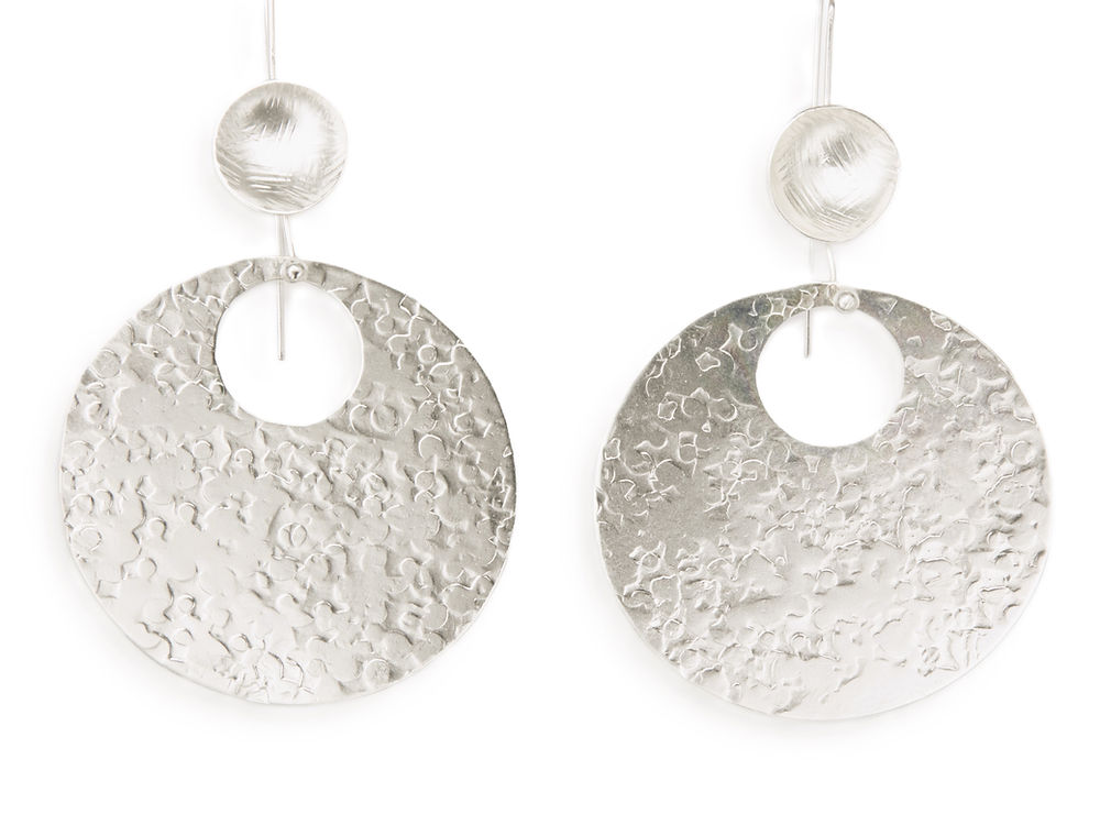 Eclipse Hammered Circle Dangle Earrings with Hook