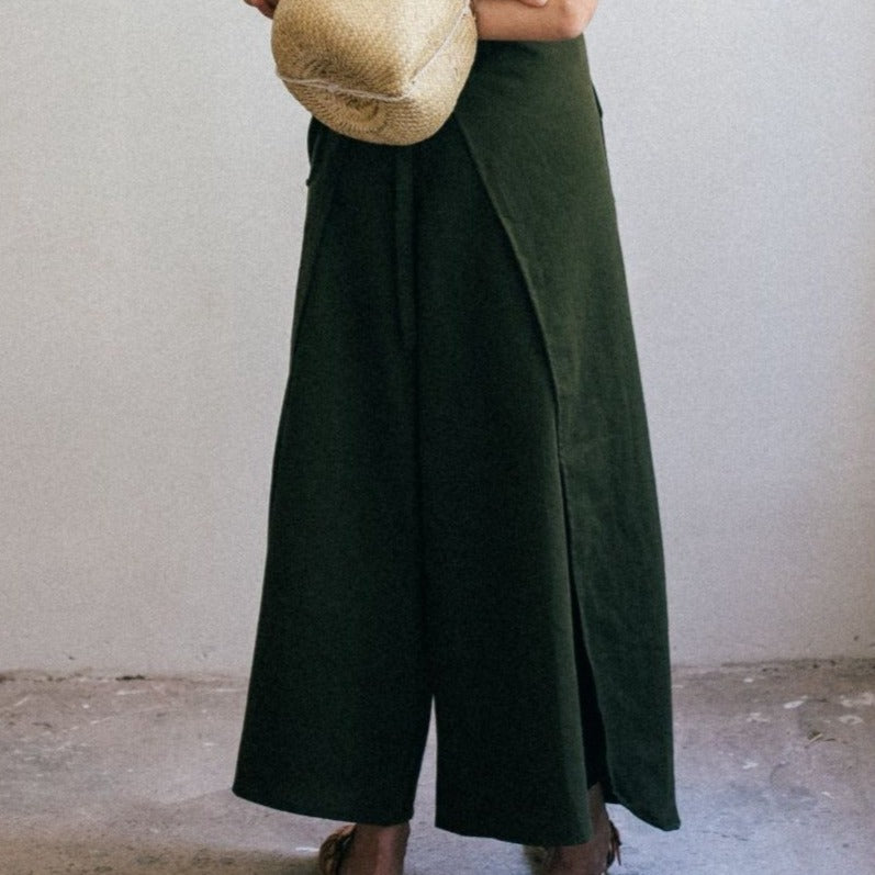 High-Rise Wide-Leg Split Linen Pants