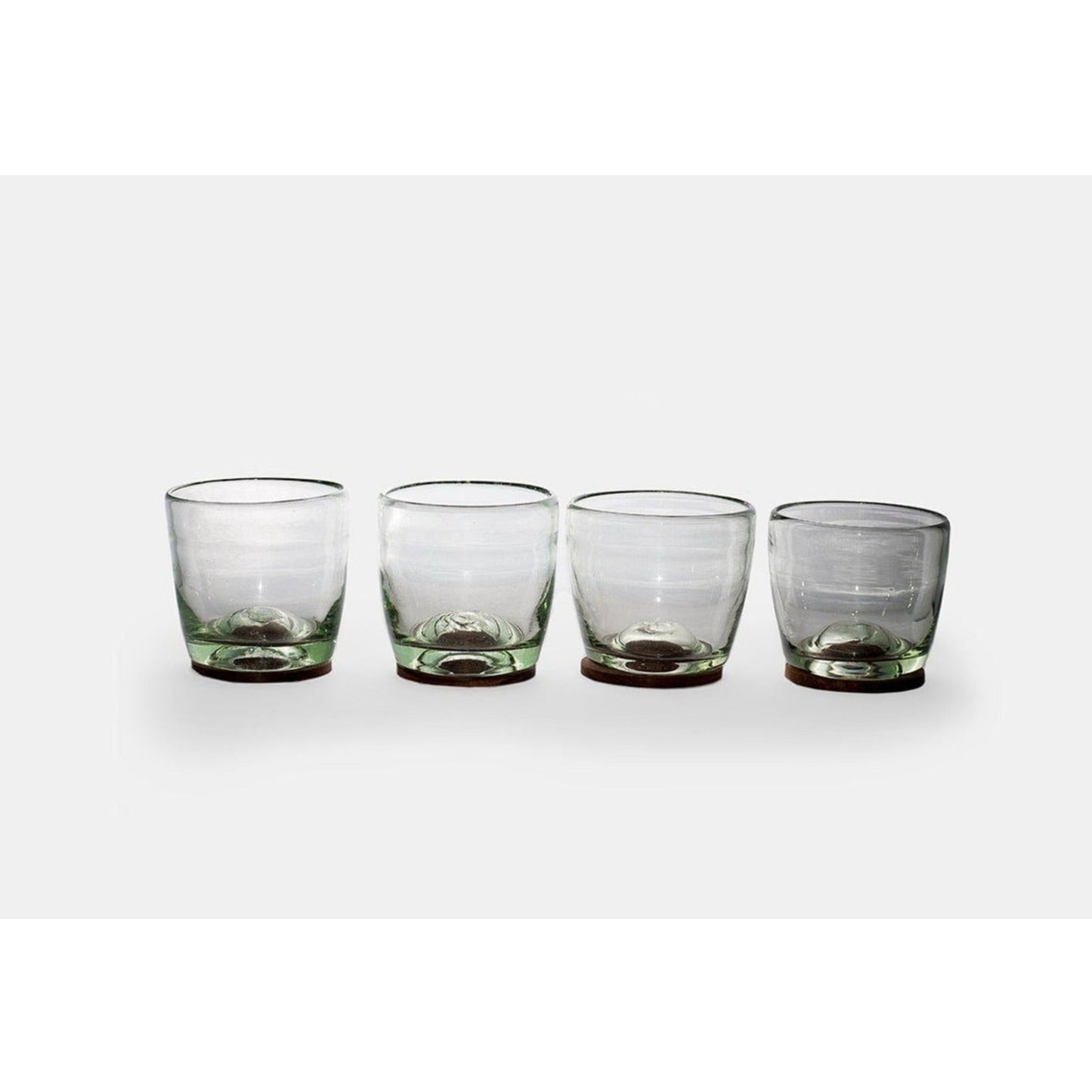 Hand-Blown Glass Tumbler with Wooden Coaster Base