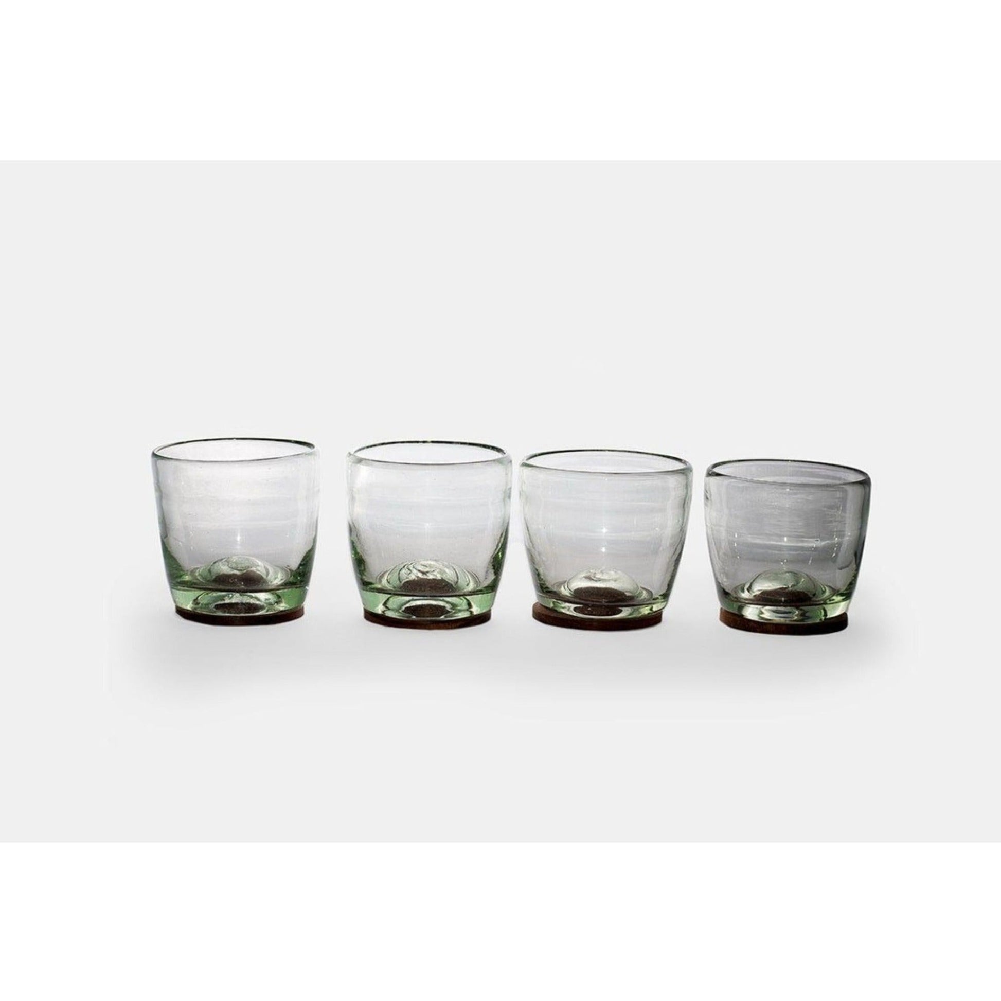 Hand Blown Glass Tumbler with Wood Coaster Base