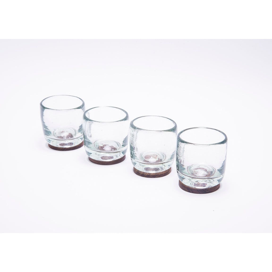 Hand Blown Tequila Shot Glass with Wood Coaster Base