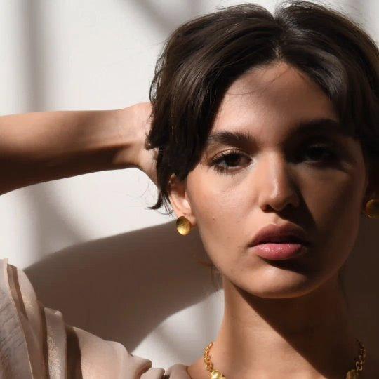 Kylix Bowl stud earrings, bronze base with 24k gold or sterling silver plating, hammered bowl design, handmade in Mexico