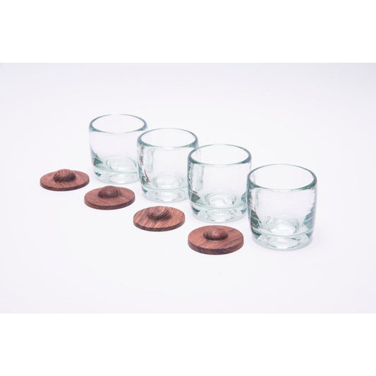 Hand Blown Tequila Shot Glass with Wood Coaster Base