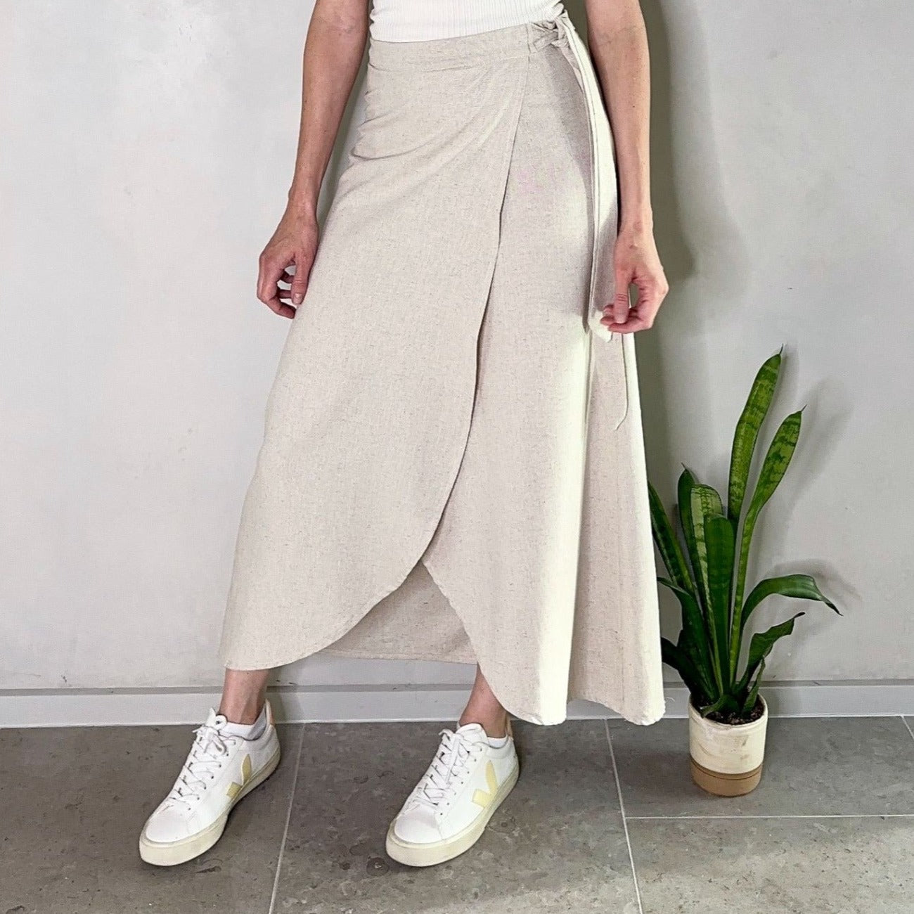 Cotton Linen Wrap Knot Skirt