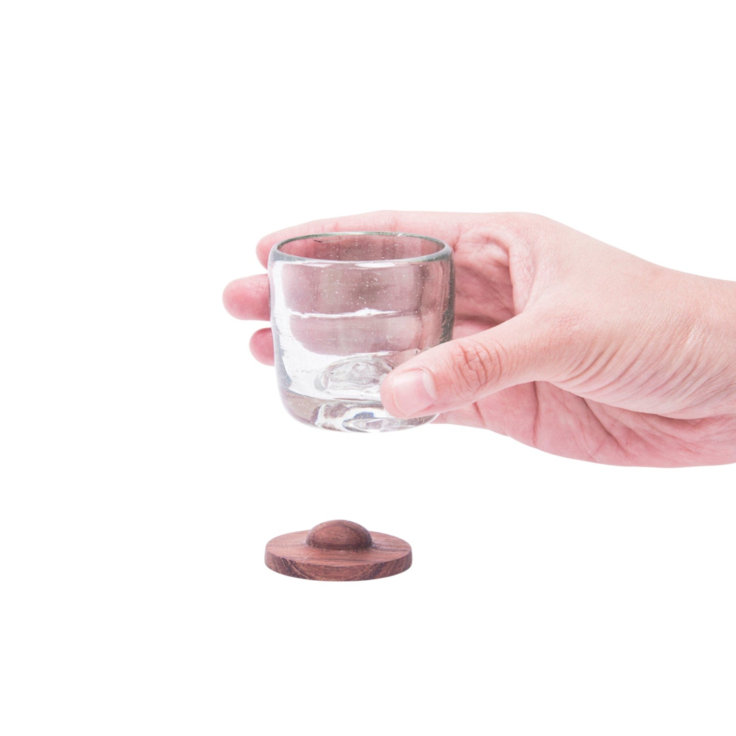 Hand Blown Tequila Shot Glass with Wood Coaster Base