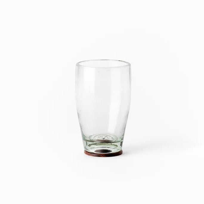 Hand-Blown Highball Glass with Parota Wood Base