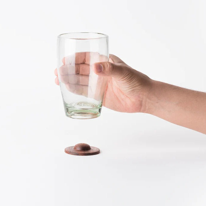 Hand-Blown Highball Glass with Parota Wood Base