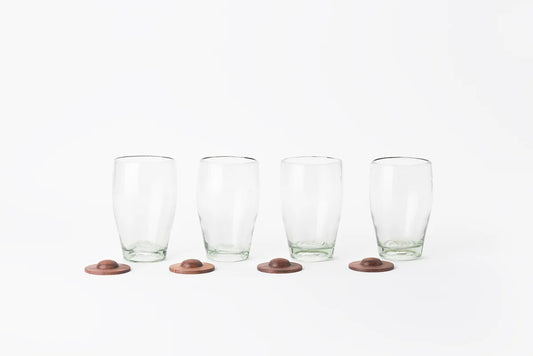Hand-Blown Highball Glass with Parota Wood Base