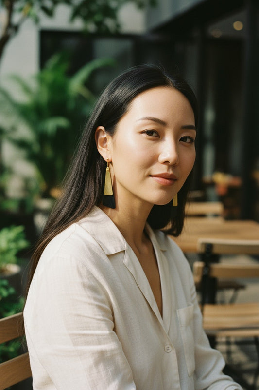 Black and Gold Geometric Drop Earrings