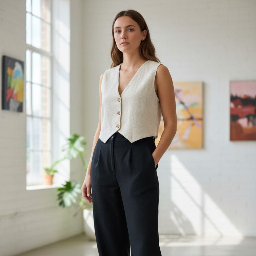 Bohemian Linen Button Vest