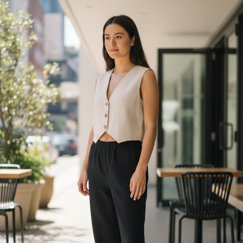 Bohemian Linen Button Vest