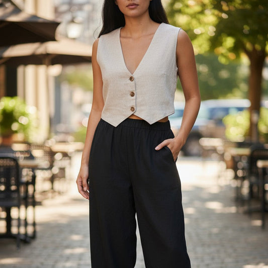 Bohemian Linen Button Vest
