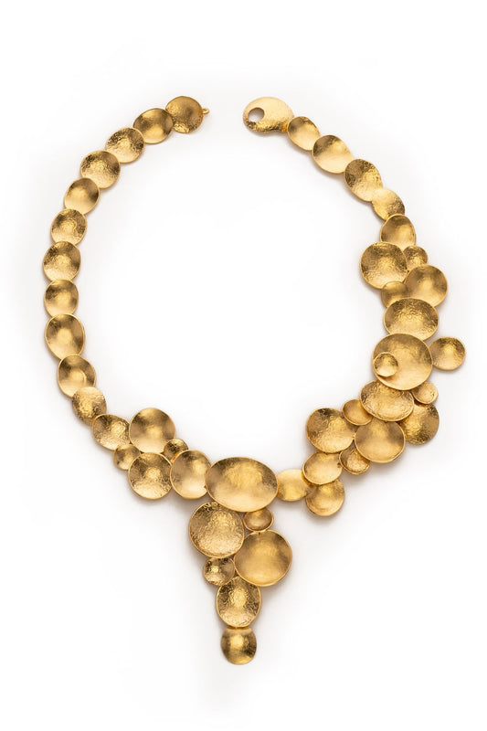 Contemporary Textured Round Gold Necklace