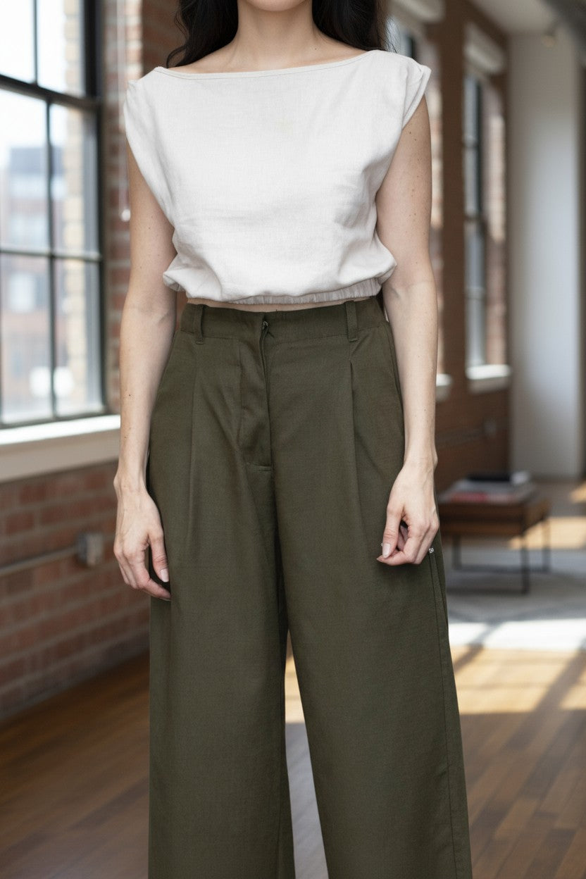 Wide-Leg Pleated Pants