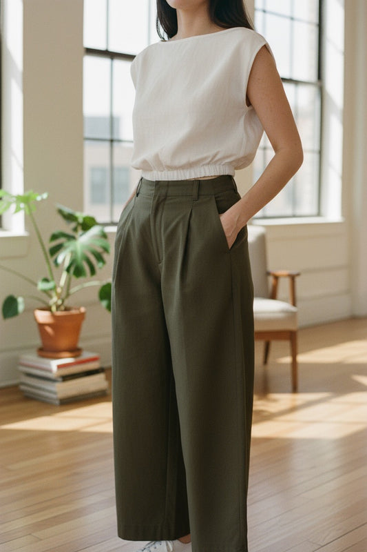 Cotton Wide-Leg Pants Bohemian Pleated Trousers