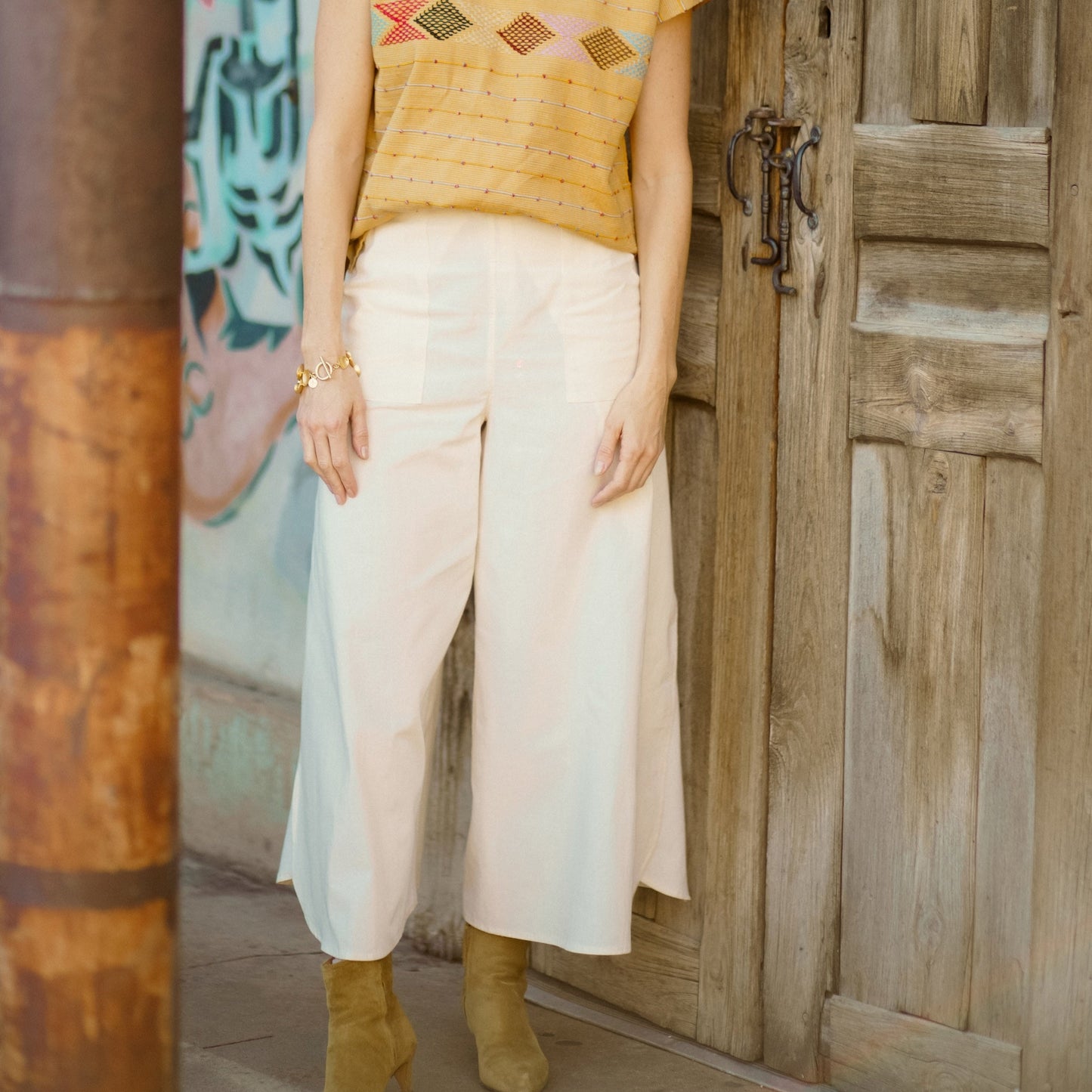 High-Rise Wide-Leg Split Linen Pants