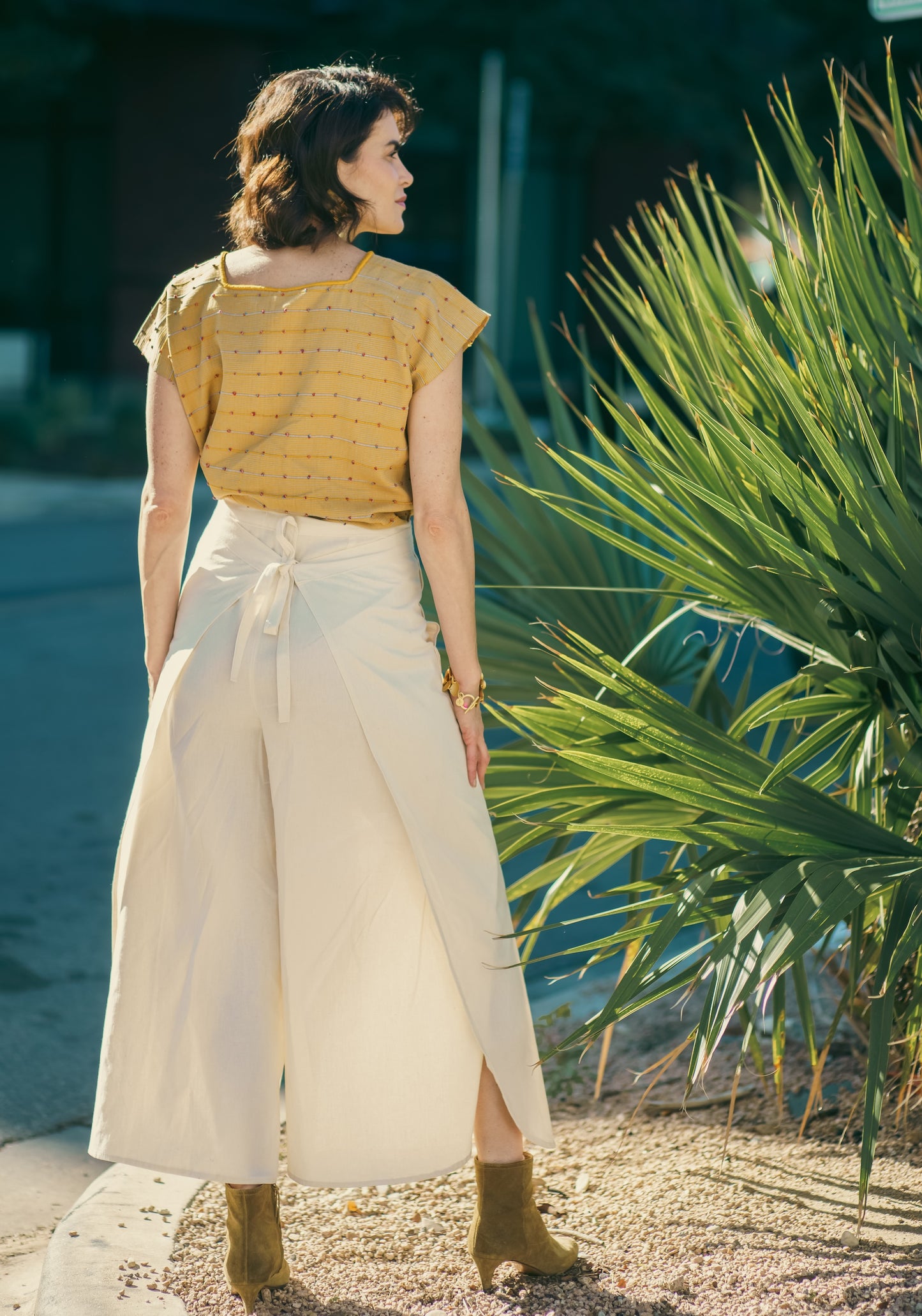 High-Rise Wide-Leg Split Pants
