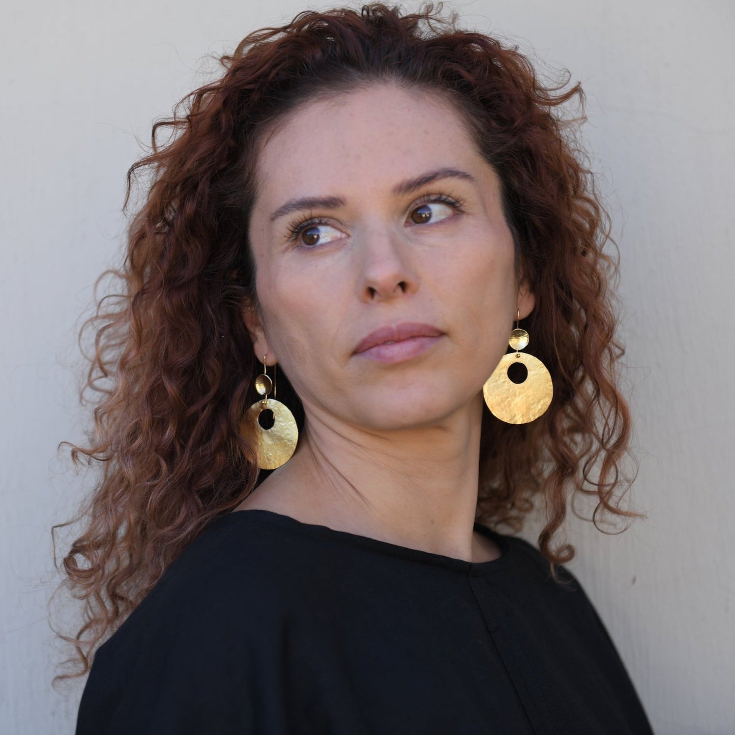 Eclipse Hammered Circle Dangle Earrings with Hook
