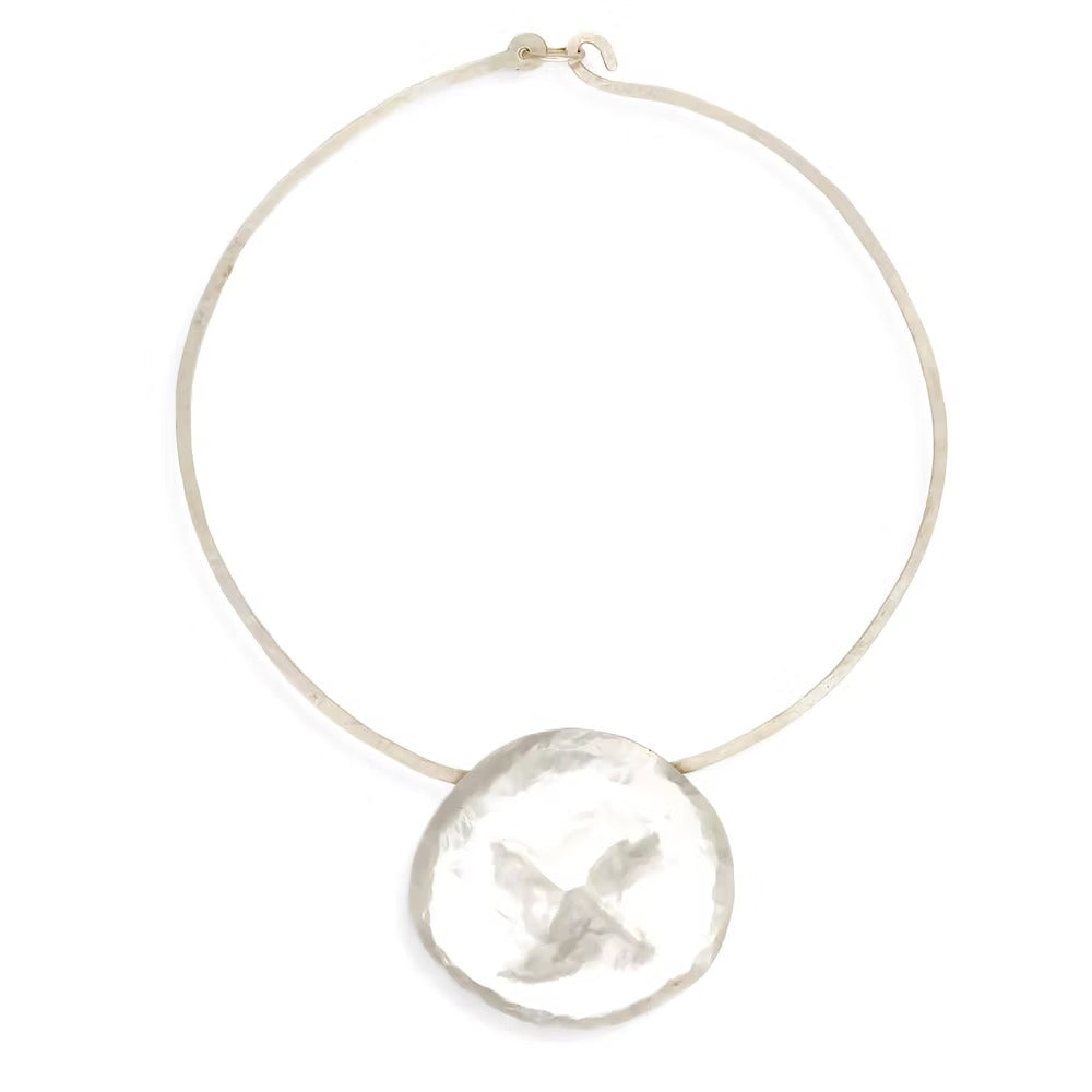 Full Moon Necklace Hammered Circle Pendant