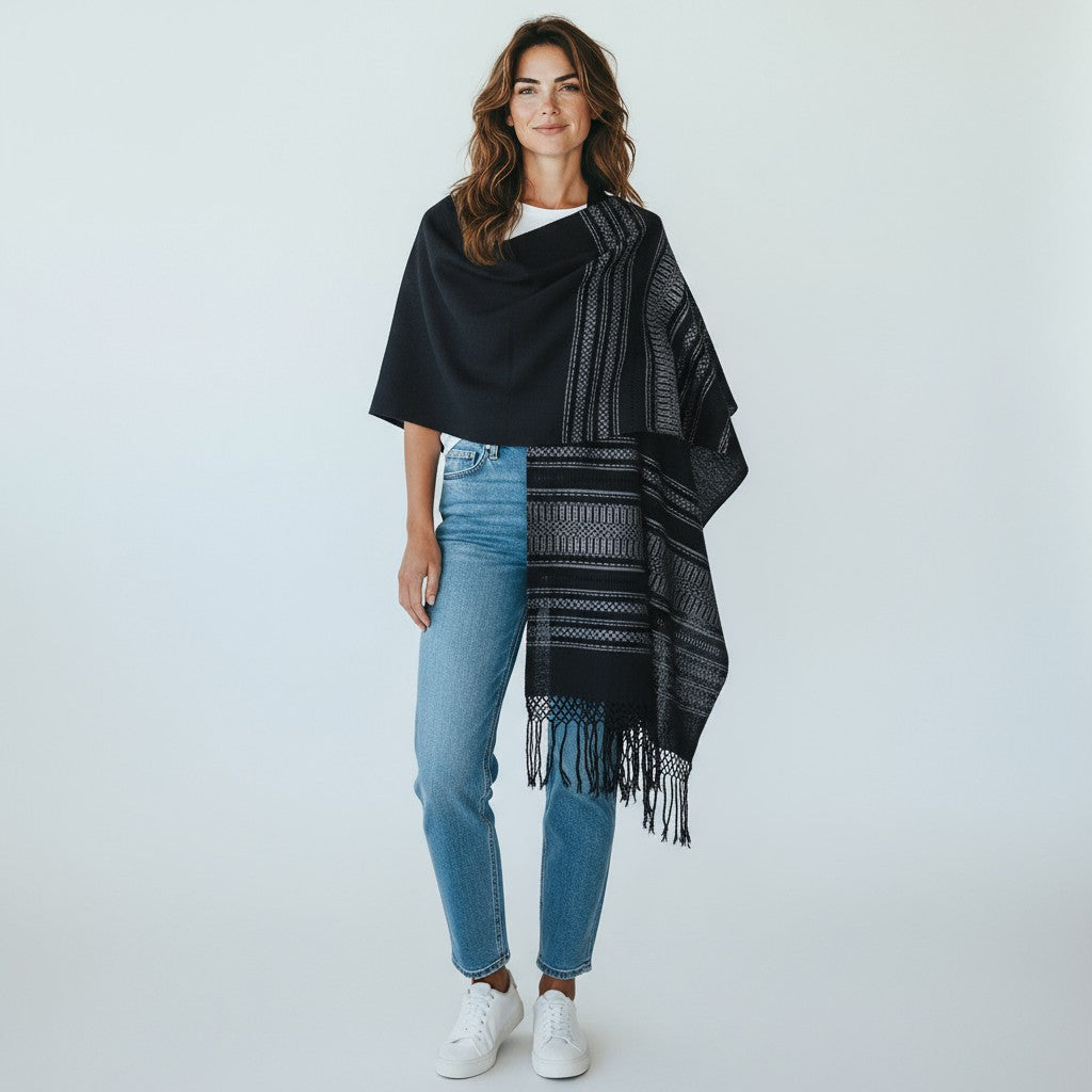 Handwoven Cotton Rebozo with Woven Borders