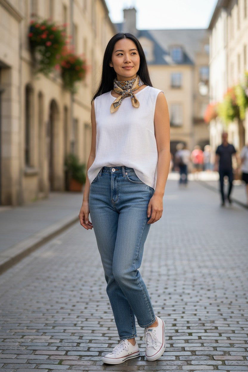 Linen Button-Back Top