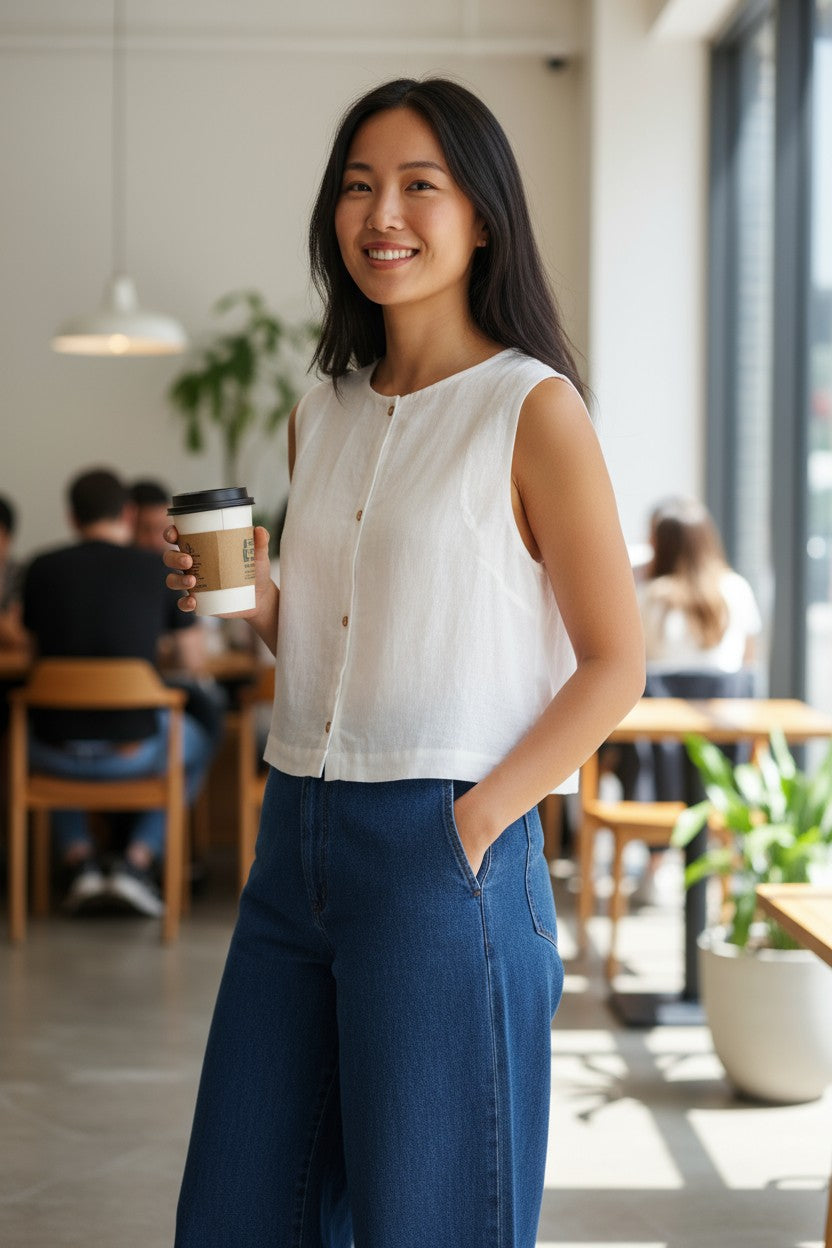 Linen Button-Back Top