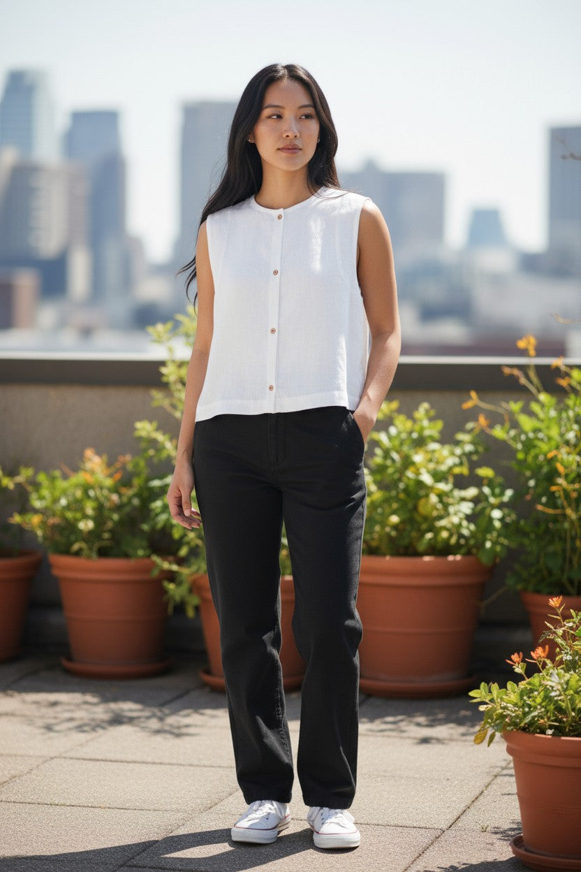 Linen Button-Back Top