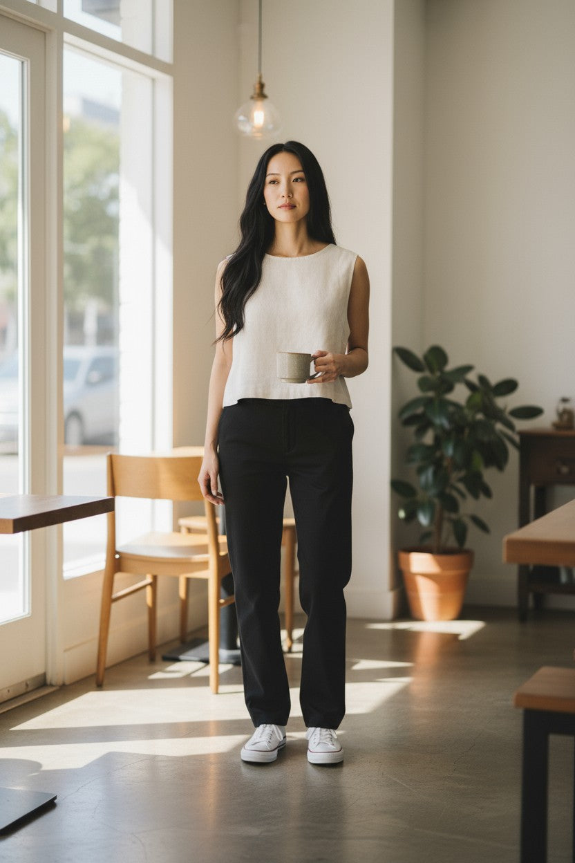 Linen Button-Back Top
