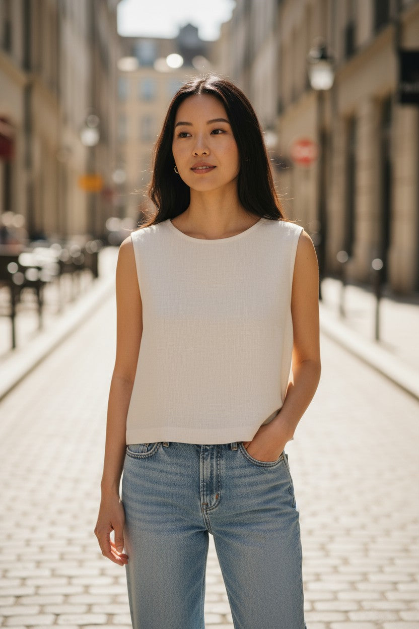Linen Button-Back Top
