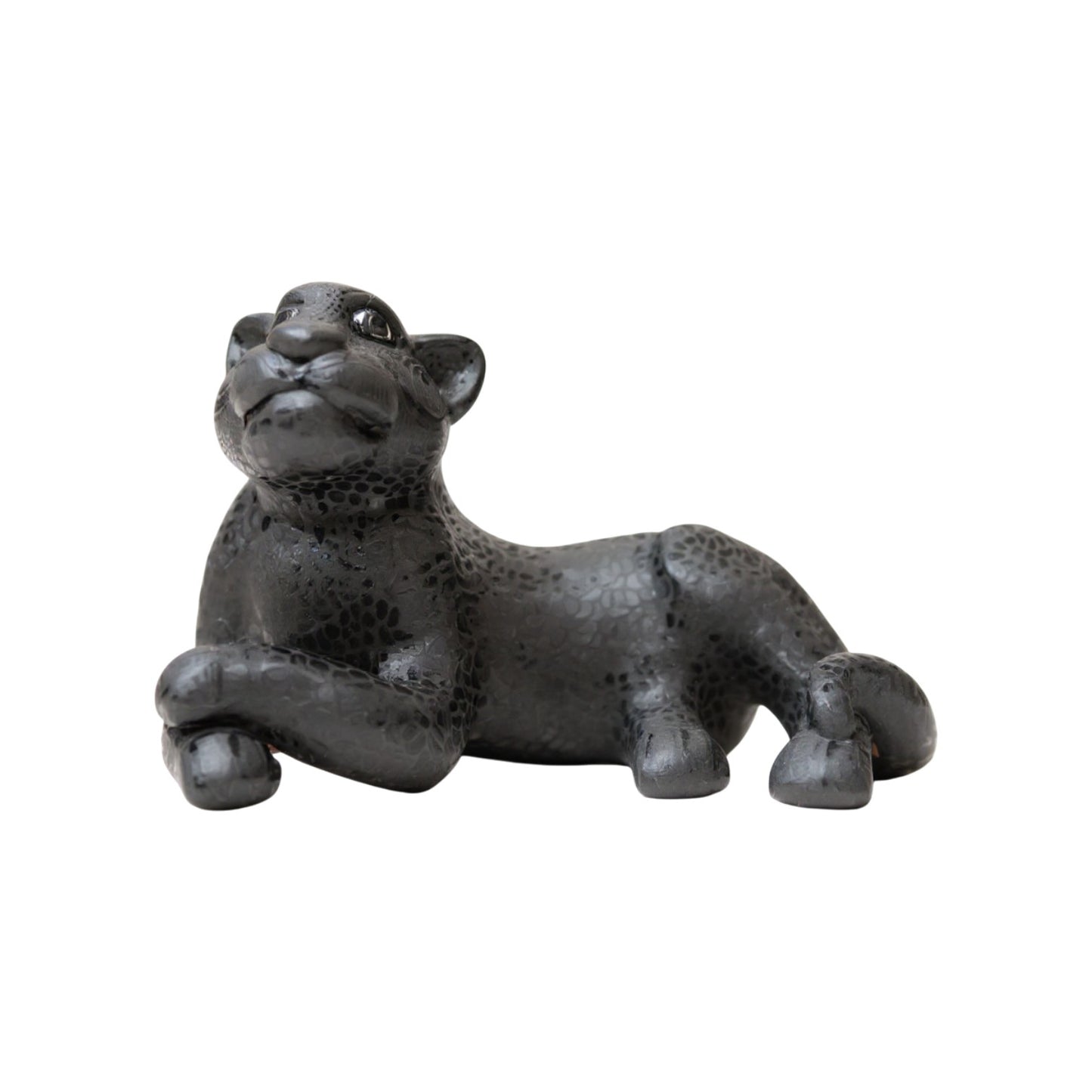 Medium Black Clay Mayan Jaguar Sculpture