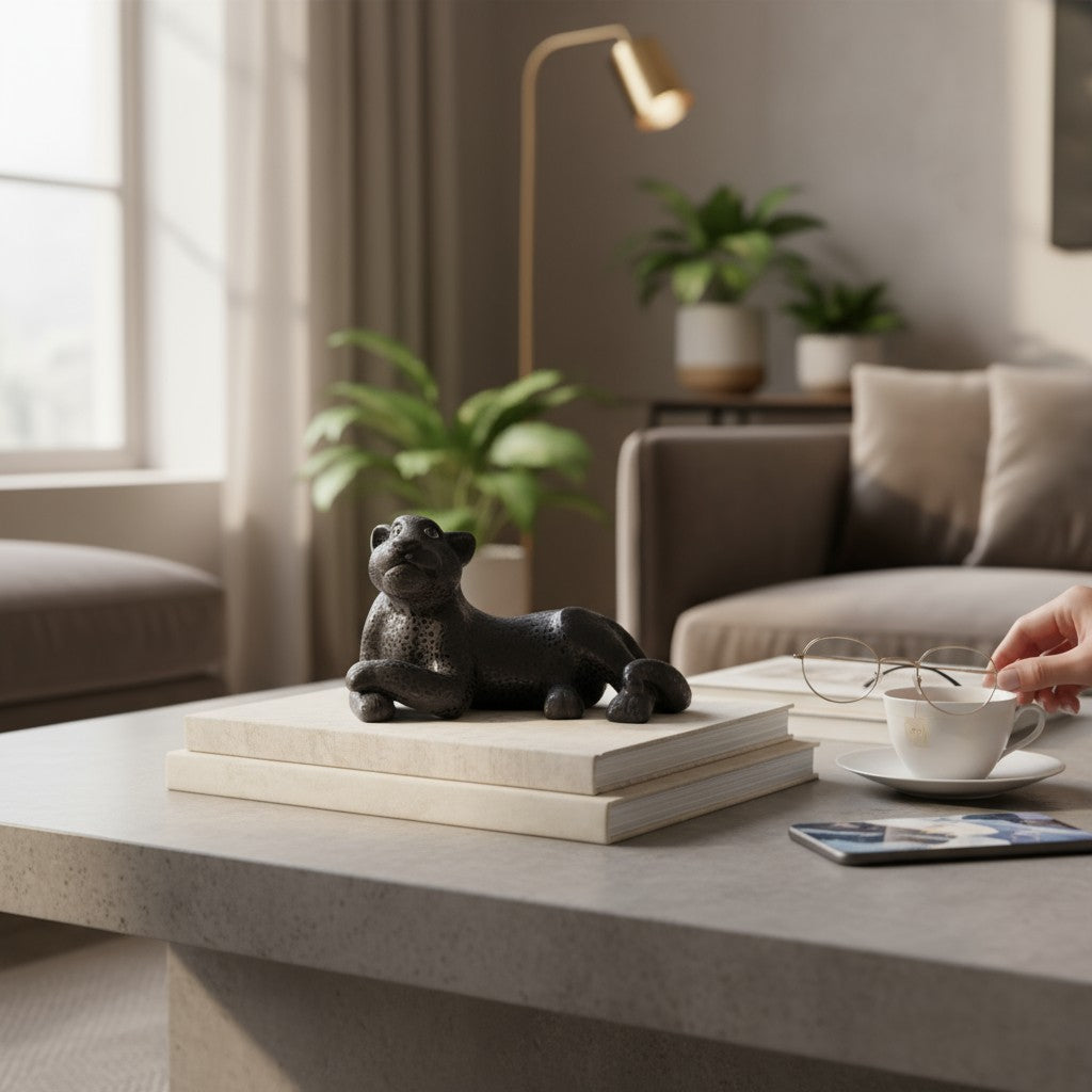 Medium Black Clay Mayan Jaguar Sculpture