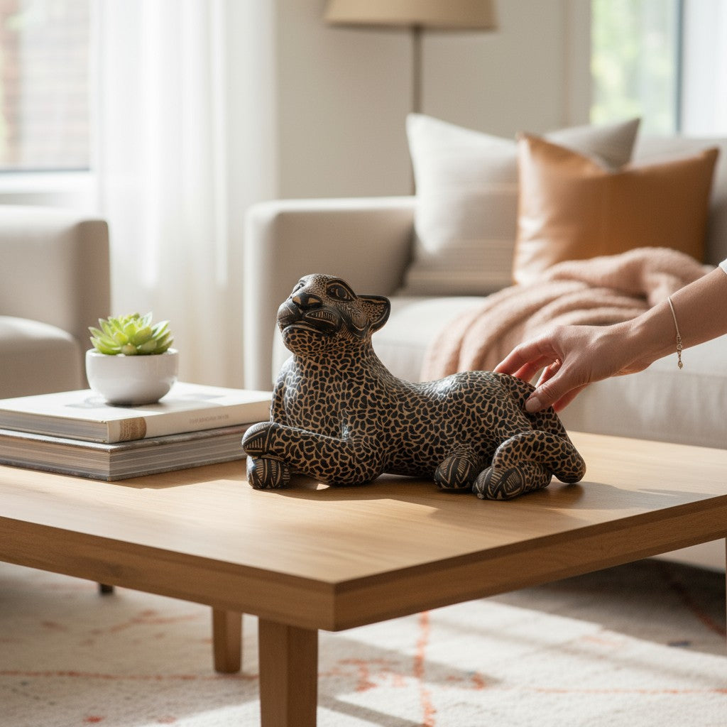 Medium Clay Mayan Jaguar Sculpture