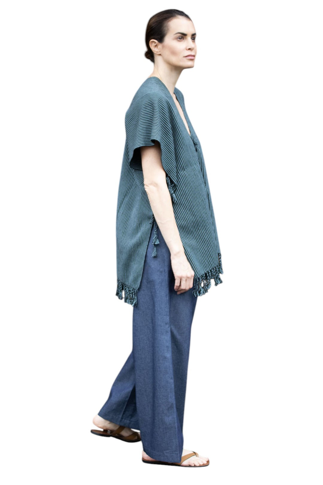 Handwoven Mexican Cotton Poncho with Fringe