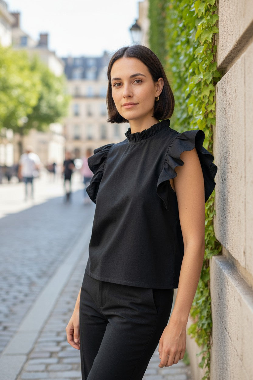 Reversible Linen Ruffle Top