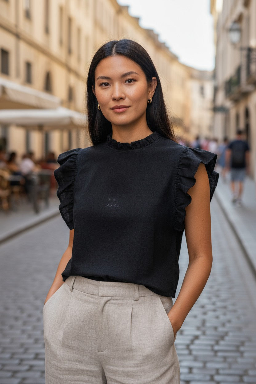 Reversible Linen Ruffle Top