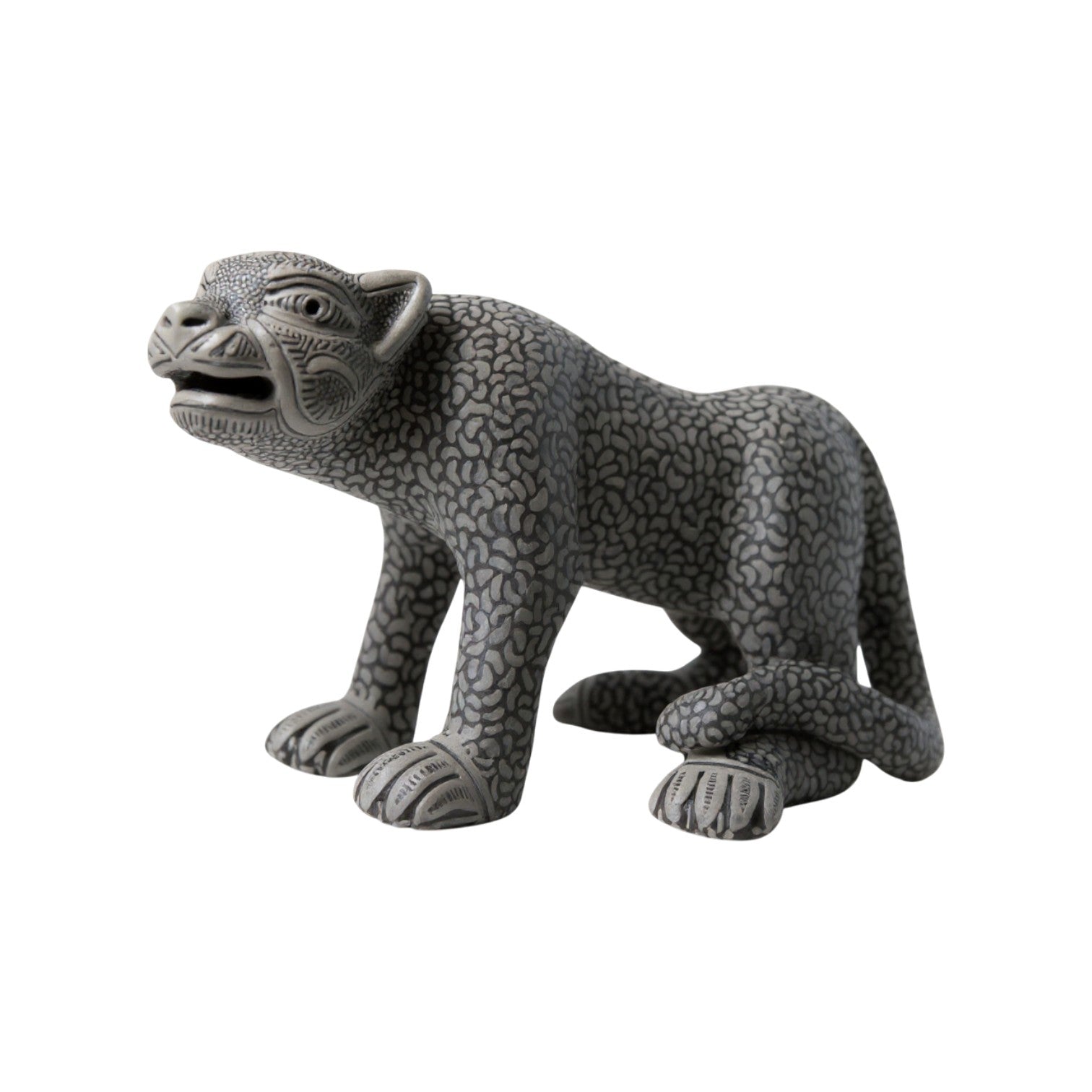 Small Black and Gray Clay Mayan Jaguar Sculpture