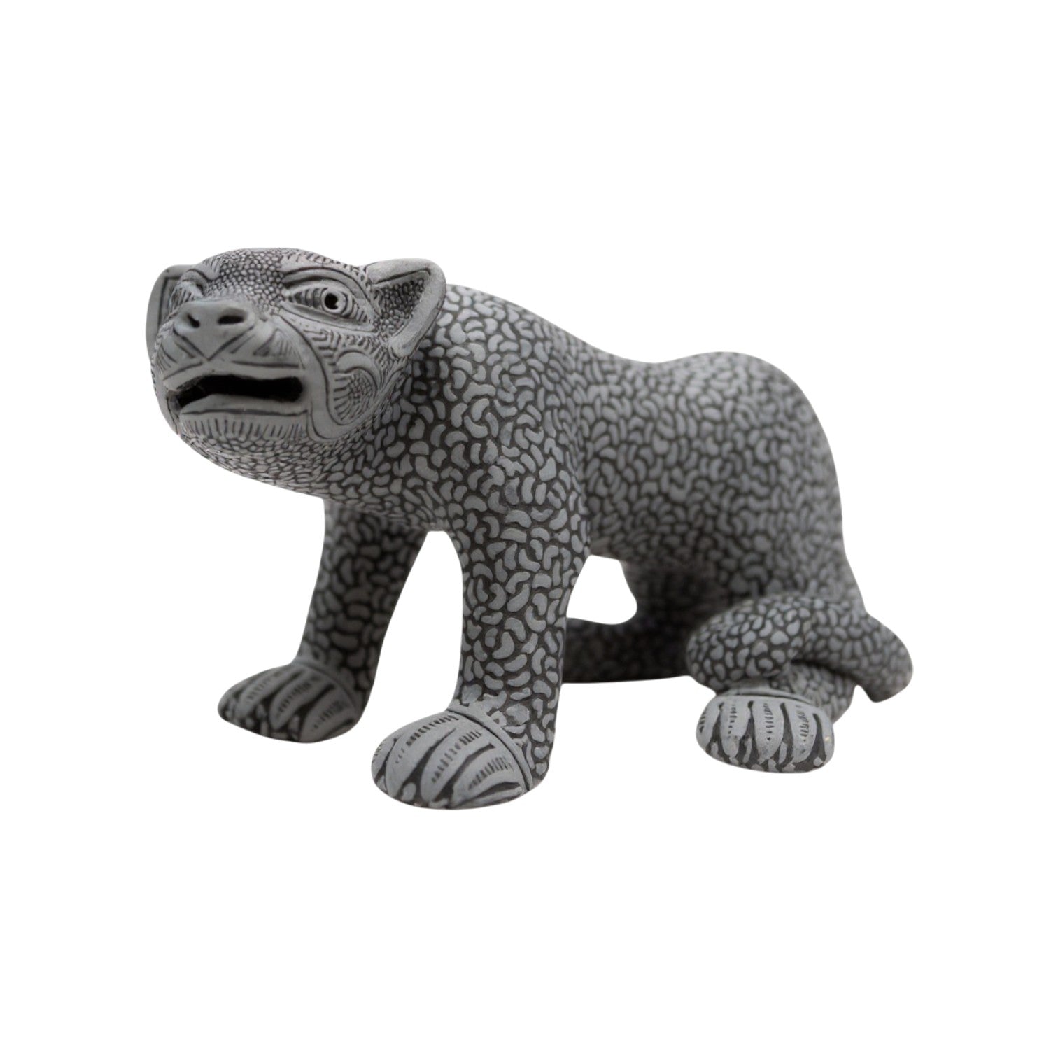 Small Black and Gray Clay Mayan Jaguar Sculpture