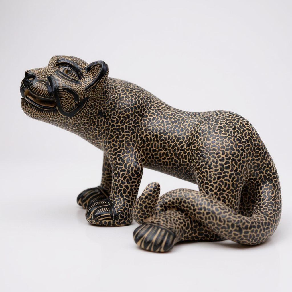 Small Handcrafted Mexican Clay Jaguar Sculpture