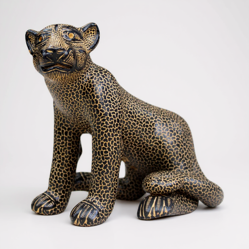 Small Handcrafted Mexican Clay Jaguar Sculpture