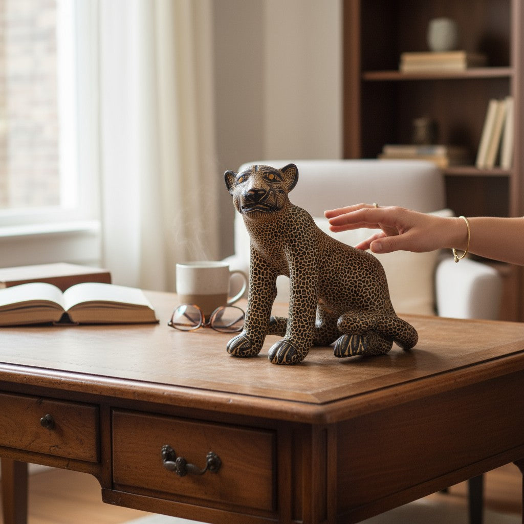 Small Handcrafted Mexican Clay Jaguar Sculpture