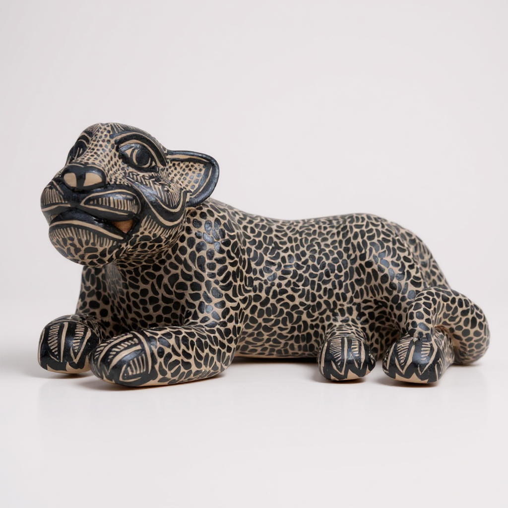 Small Handcrafted Mexican Pottery Jaguar Sculpture