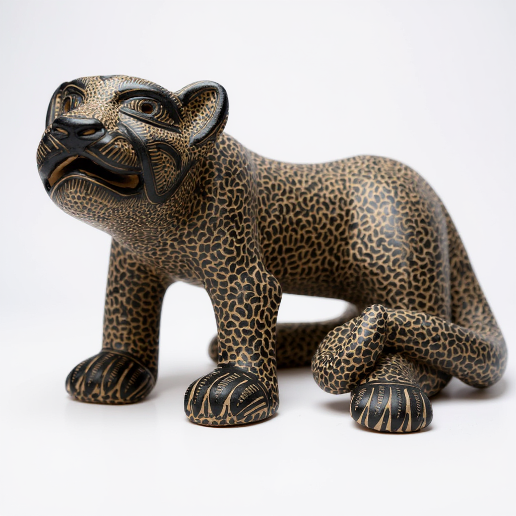 Small Handcrafted Mexican Clay Jaguar Sculpture
