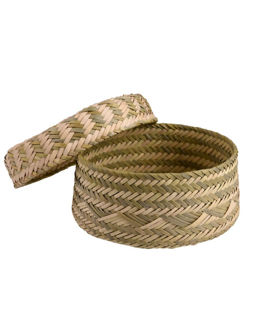 Handwoven Straw Lidded Tortillero Basket