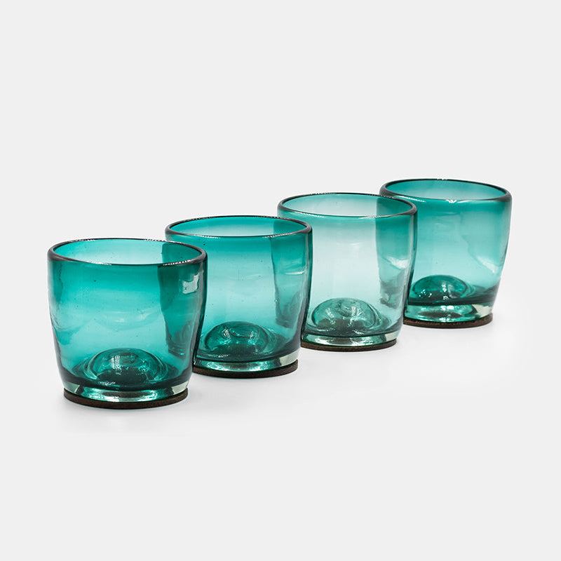 Hand Blown Glass Tumbler with Wood Coaster Base