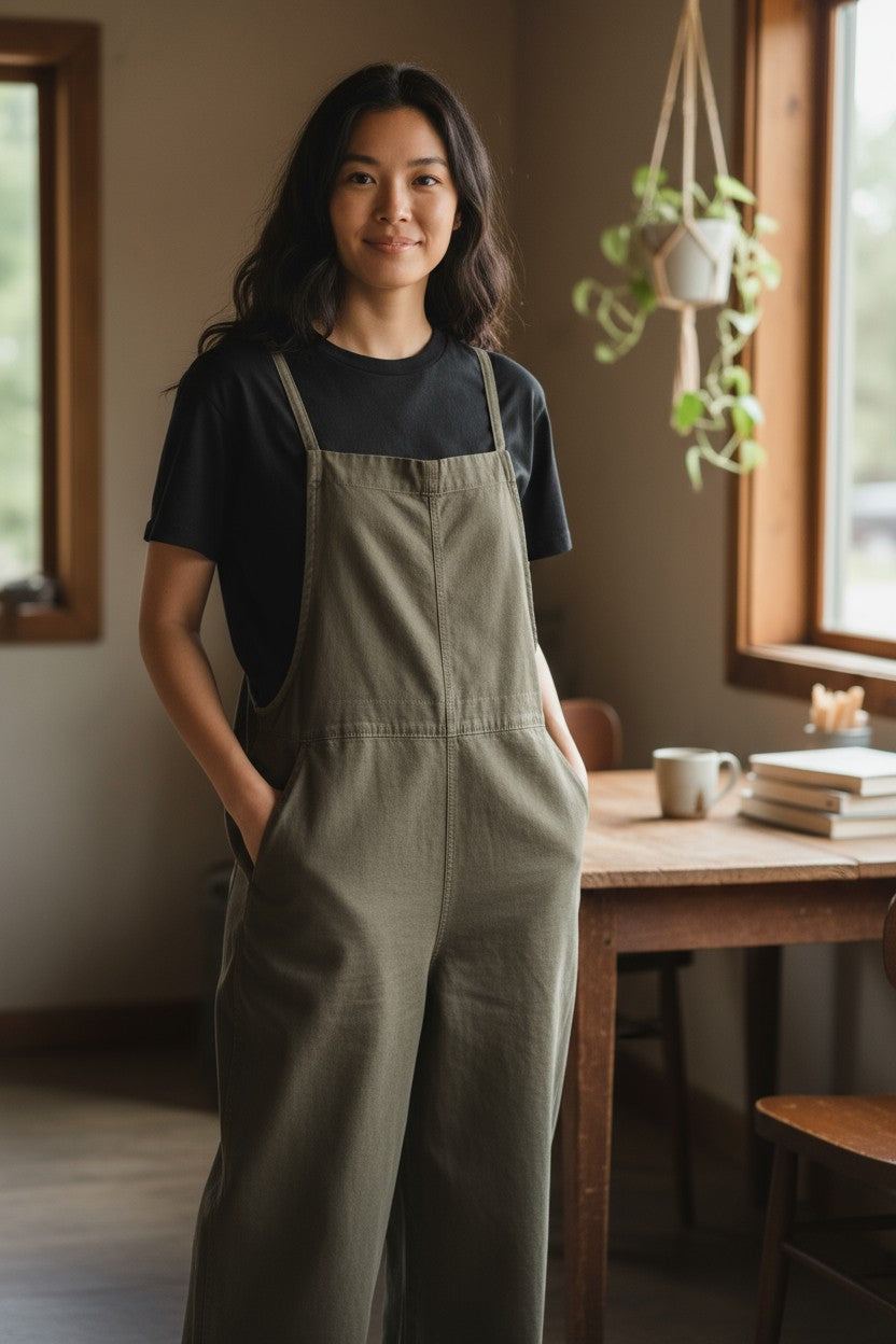 Wide-Leg Cotton Overalls