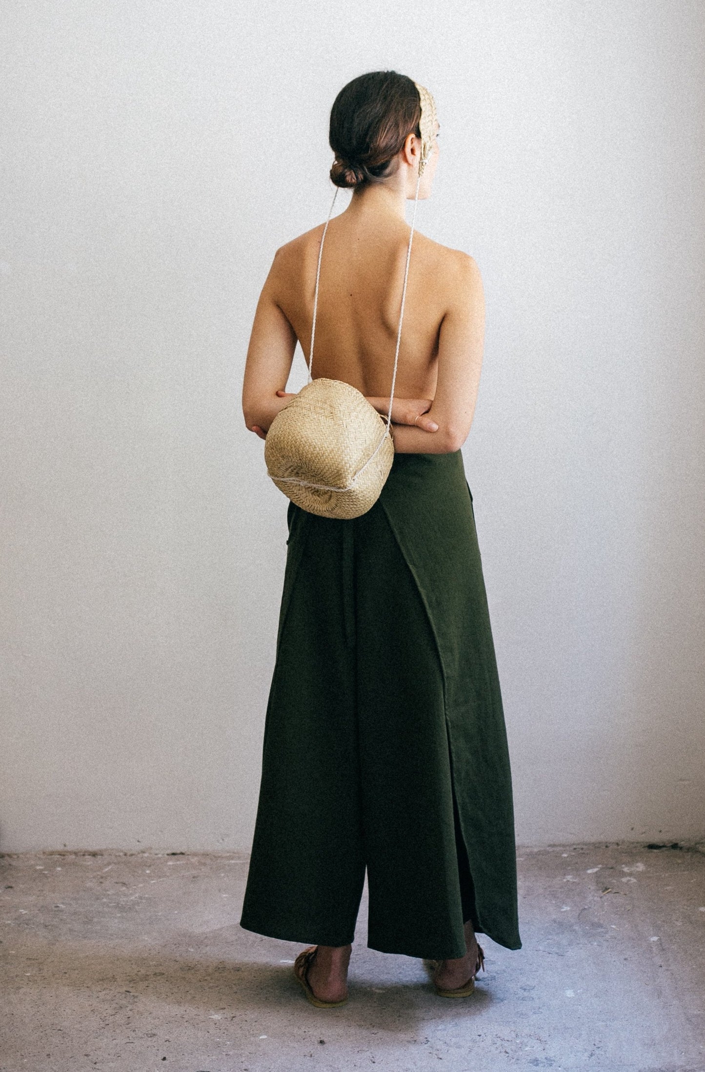 High-Rise Wide-Leg Split Linen Pants